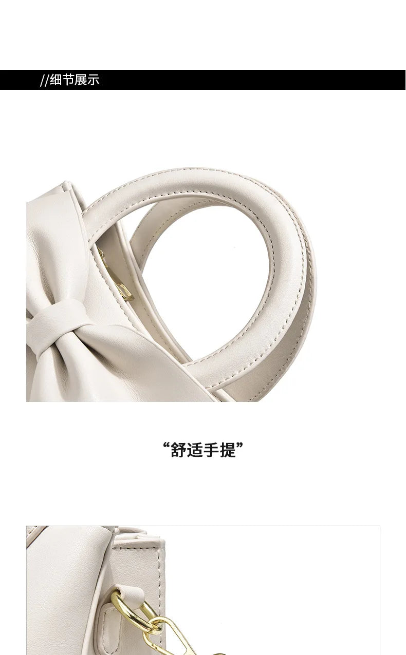 Fashion Casual Handbags For Women Cute Bow Black White Blue Kahki PU Handbags Trendy Daily Shoulder Underarm Bags bolsa feminina