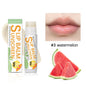 Blushimmer SPF 30 sunscreen lip balm in watermelon coconut banana flavor, moisturizing colorless lipstick for sun protection.