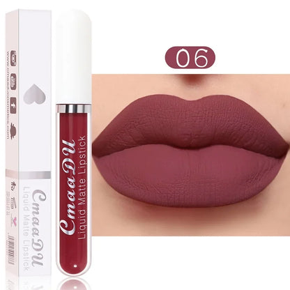 Blushimmer red velvet matte liquid lipstick with waterproof, nonstick cup design, perfect for long-lasting lip makeup.
