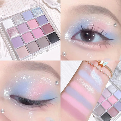 Blushimmer sixteen-color sunset magic eye shadow palette with pearl and matte earth tones, Korean makeup eye shadow plate