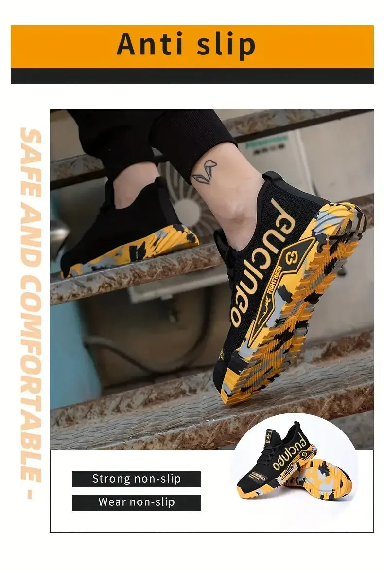 Steel Toe Anti-Puncture Men's Safety Shoes Reinforced Sole Slip Resistant Shoes Man Lightweight Breathable Men's Work Shoes