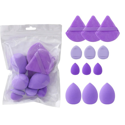 Blushimmer 12-piece all-purpose makeup sponge set with powder puffs, mini air cushion puffs, beauty eggs, and mini beauty sponges