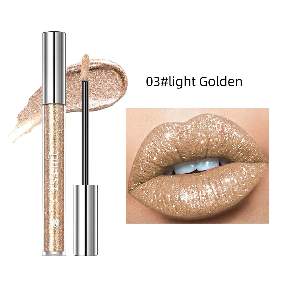 Blushimmer QIBEST Diamond Liquid Lipstick lip tint in gray with sparkling finish, moisturizing and long-lasting waterproof lip gloss.
