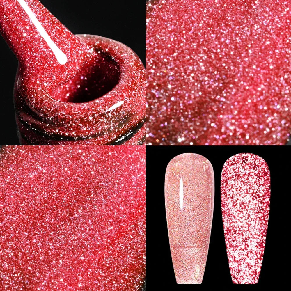 Blushimmer metallic gold mirror gel nail polish with floral French design, 5ml UV soak-off gel for elegant nail art.