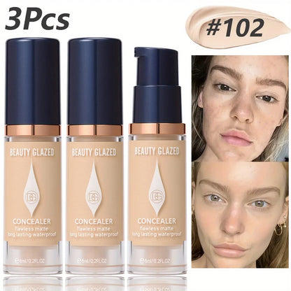 Blushimmer 3-piece full coverage concealer and foundation set with waterproof matte finish, ideal for dark spots and tattoos.
