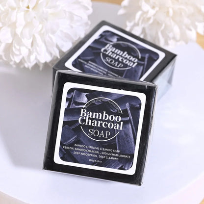B+100G Bamboo Charcoal Powder Deep Cleaning Soap Plant Oil Soap Keratin Protein Men's Bath and Face Wash Handmade Soap