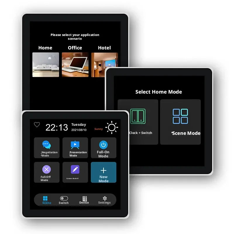 Tuya Smart Life 4-inch Full Touch Screen with 4-way Load and Scenario Control 2-in-1 Full Screen European Standard Smart Switch
