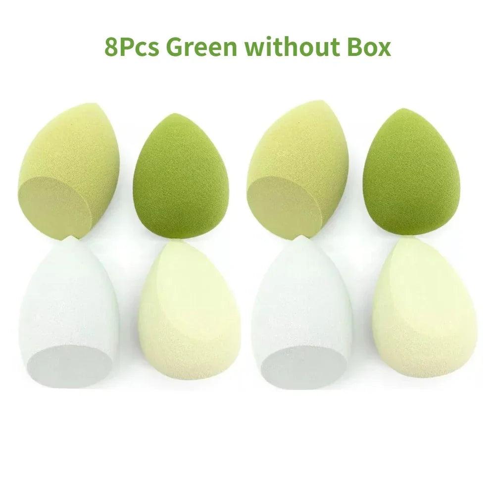 Set of 4/8 Blushimmer makeup sponge blenders and beauty eggs for foundation, powder, and makeup application on a white background.
