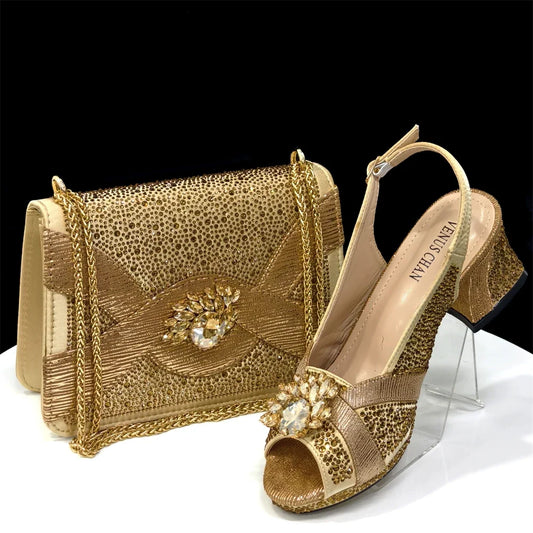 Elegant women's peep-toe heels and matching bag set by EdleessFashion, showcasing luxurious design and sophisticated style.