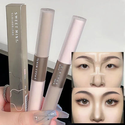 Blushimmer double-ended highlighting and contouring makeup stick with concealer and bronzer pencils in cement grey for 3D nose shaping