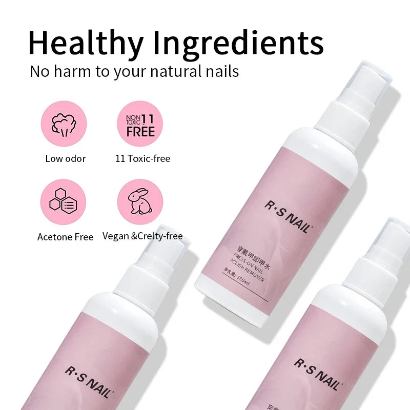 Blushimmer RSNAIL 100ml nail glue remover for press-on and acrylic nails, with gel formula and removable gel nail polish.