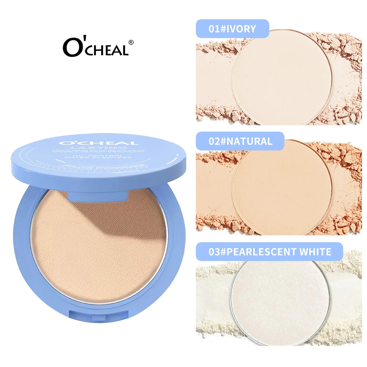 Blushimmer Ocheal matte face setting powder in compact form, oil-control, lightweight foundation with radiant finish for full coverage makeup.