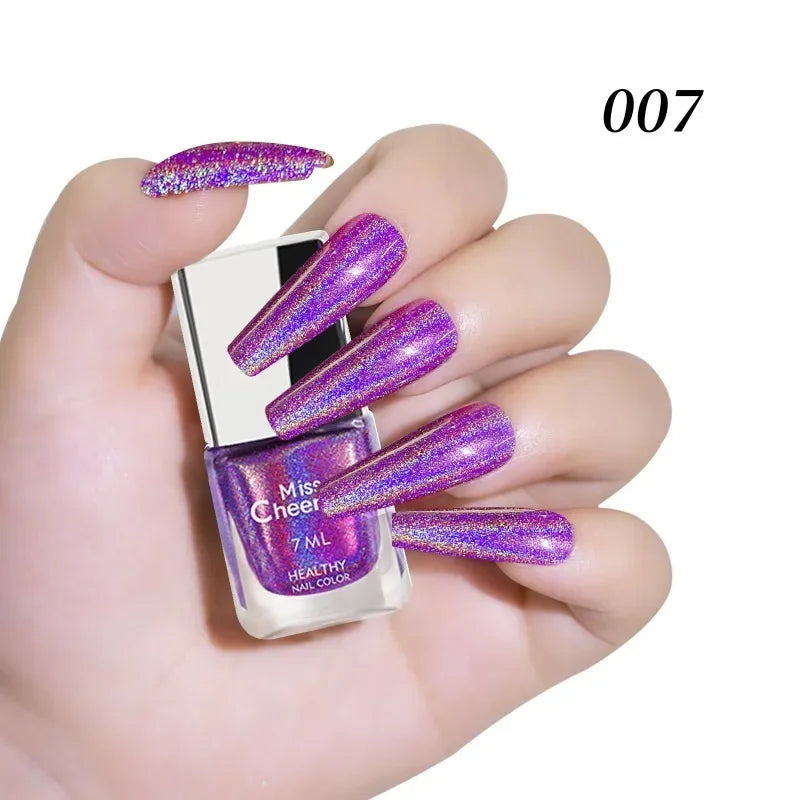 Rainbow sparkle holographic nail polish by Blushimmer, 7ml multichrome laser glitter nail lacquer with quick-dry formula.