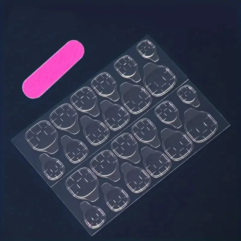 Set of 24 short square fake nails by Blushimmer with halo dyed gradient hearts and colorful French tips design.