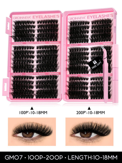 GROINNEYA Lash Clusters Kit Cat Lashes 640 Pcs with Lash Bond & Seal Cluster Eyelash Extensions Eyelash Clusters Kit DIY at Home