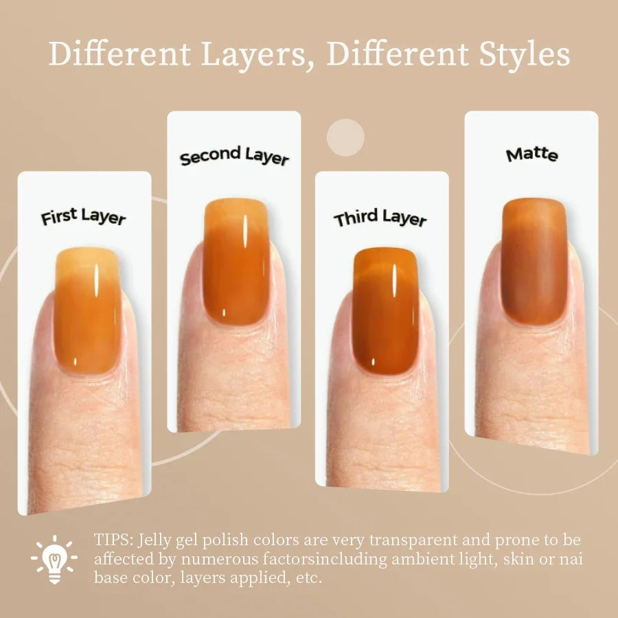 Blushimmer RSNAIL 10g jelly amber gel nail polish with translucent crystal brown color, ideal for DIY nail art and UV gel applications.