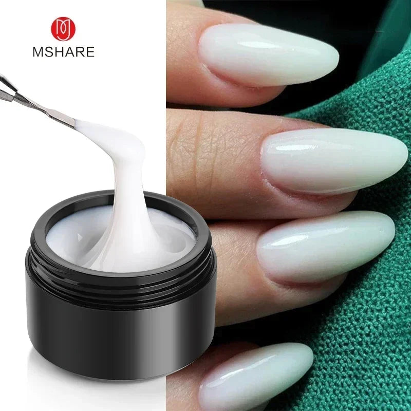 Blushimmer MSHARE 50ml pink gel builder for nail extension, UV/LED self-leveling gel, TPO free, suitable for natural nails.