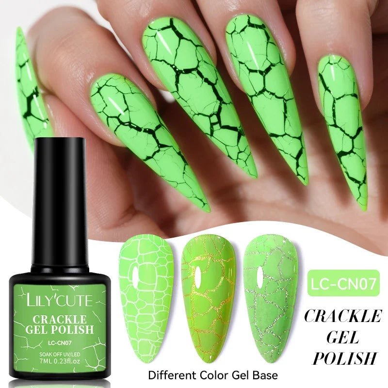 LILYCUTE 7ml neon crackle gel nail polish in fluorescent summer color, quick-drying UV gel for DIY manicure, by Blushimmer