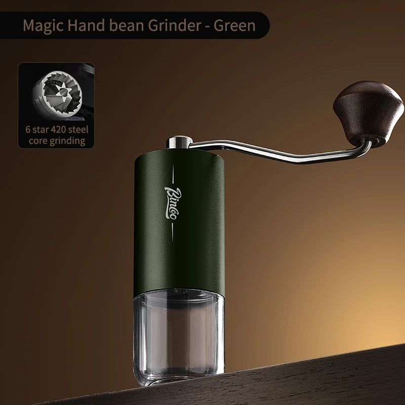 Bincoo Visual Manual Coffee Bean Grinder Portable CNC Stainless Steel Burr Crank Hand Hand Coffee Grinder Kitchen Barista Tools