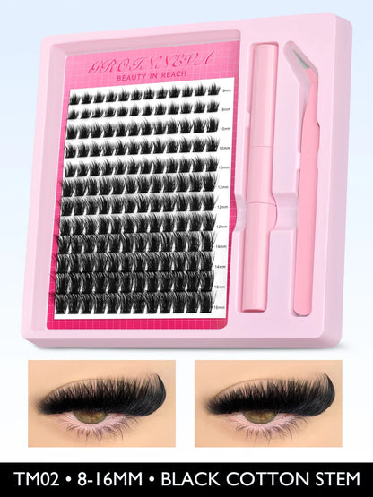 Blushimmer lash clusters kit with fluffy C curl individual eyelash extensions in 10-18mm, includes bond and seal for DIY lash application
