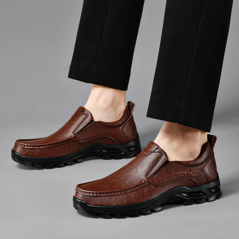Mens Slip On Leather Casual Shoes Oxfords Flats Loafers Driving Moccasins Black Brown Spring Autumn