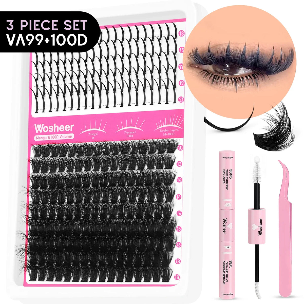 Blushimmer WOSHEER Lash Clusters Kit with spiky eyelash extension clusters, DIY volume lash spikes, and manga-style lash extensions.