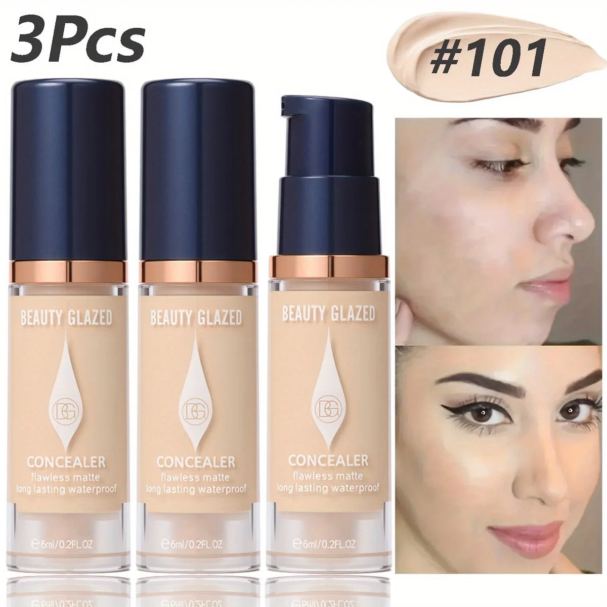 Blushimmer 3-piece full coverage concealer and foundation set, waterproof matte finish for dark spots and tattoos, travel size cosmetics.