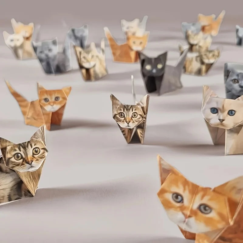 Paper Cats Origami Kit - Fold Your Own Cute pet, Perfect Gift for Cat Lovers, Handmade Paper Crafts, Ideal for Home Decor