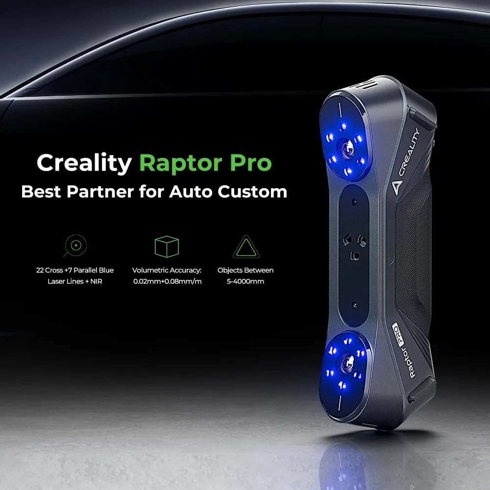 Creality Raptor Pro 3D Scanner Dual Mode 22+7 Blue Laser Line/NIR 0.02mm Accuracy 60FPS Anti-Shake Tracking 24Bit Color Scanning