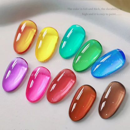 Blushimmer translucent gel nail polish set with 15ml clear jelly lacquer, perfect for gel nail art and gemstone designs.