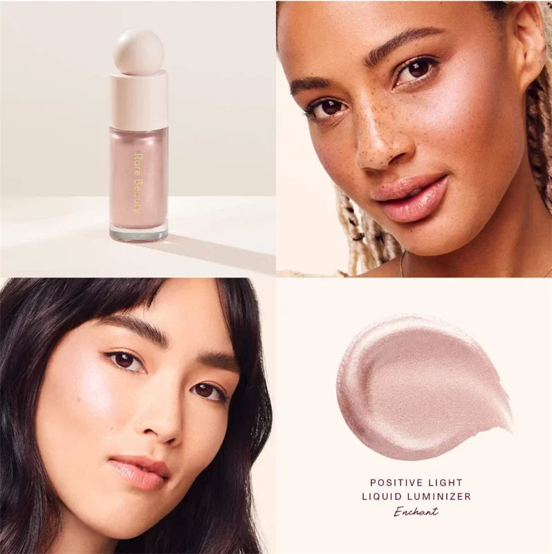 Blushimmer Rare Beauty Positive Light liquid contour and luminizer for face, blending shimmer and glow with a natural finish