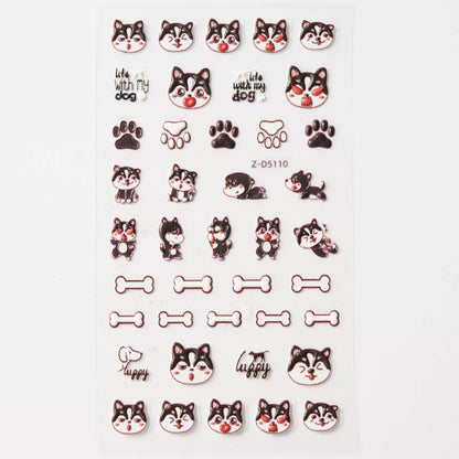 Cute 3D cat and dog nail decals by Blushimmer, featuring animal cartoon designs and self-adhesive puppy and kitten nail art stickers.