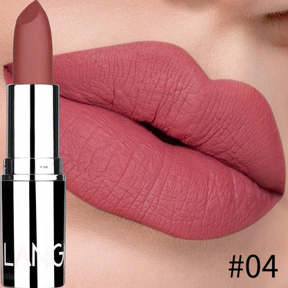 Blushimmer Langmani silver tube matte lipstick in 8 shades, non-staying cup makeup lipstick, displayed in a sleek silver tube.