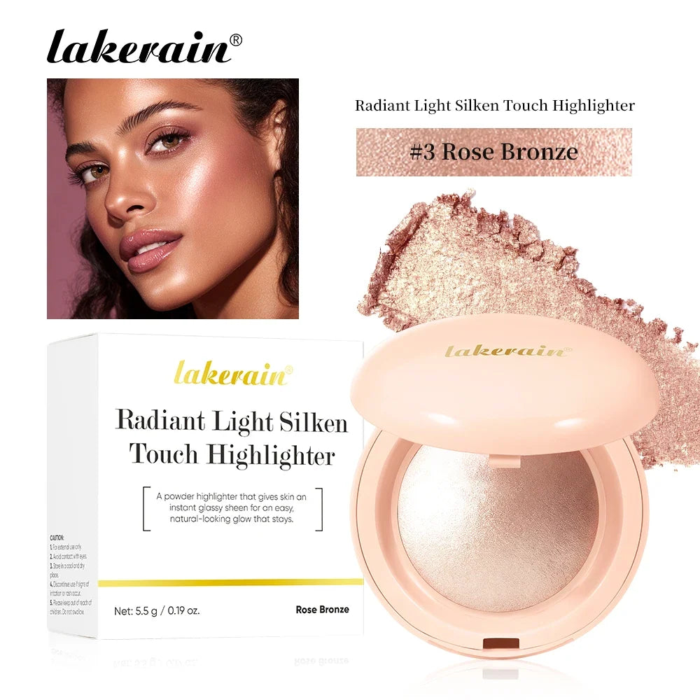 Blushimmer face highlighter powder with baked shimmer for glowing, long-lasting, waterproof skin contouring and makeup illumination.