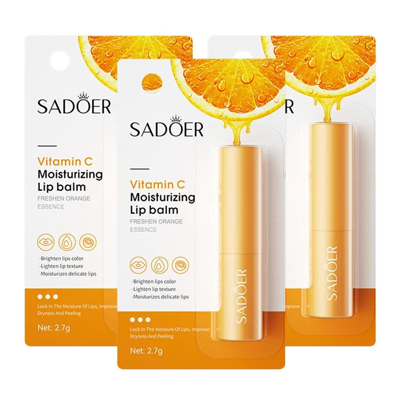 Blushimmer SADOER Vitamin C Lip Balm showing moisturizing, nourishing lips with a smooth, hydrating finish.