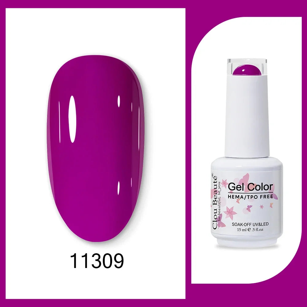 Blushimmer Clou Beaute 15ml semi-permanent gel nail polish with red, black, white, green, and neon colors and velvet top coat finish.