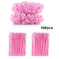 Set of 100 Blushimmer disposable eyelash extension brushes and spoolies, micro mascara wands and combs for professional lash application.