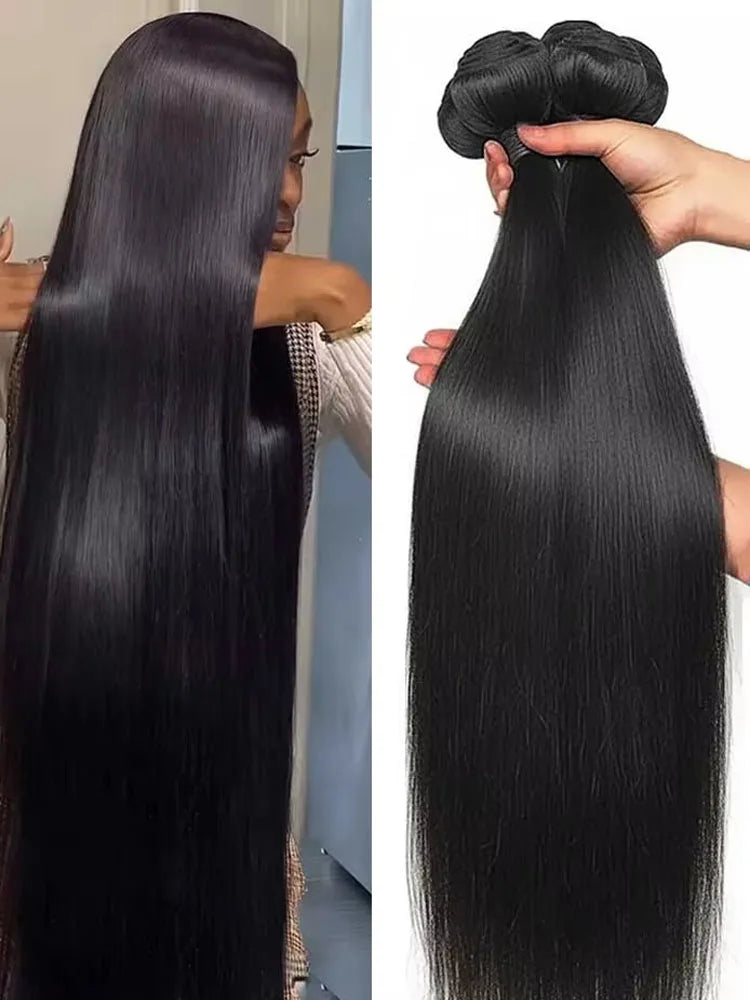 Long black Brazilian human hair weave bundles, bone straight Remy hair extension from Selvanelle, 12-42 inch natural black hair.