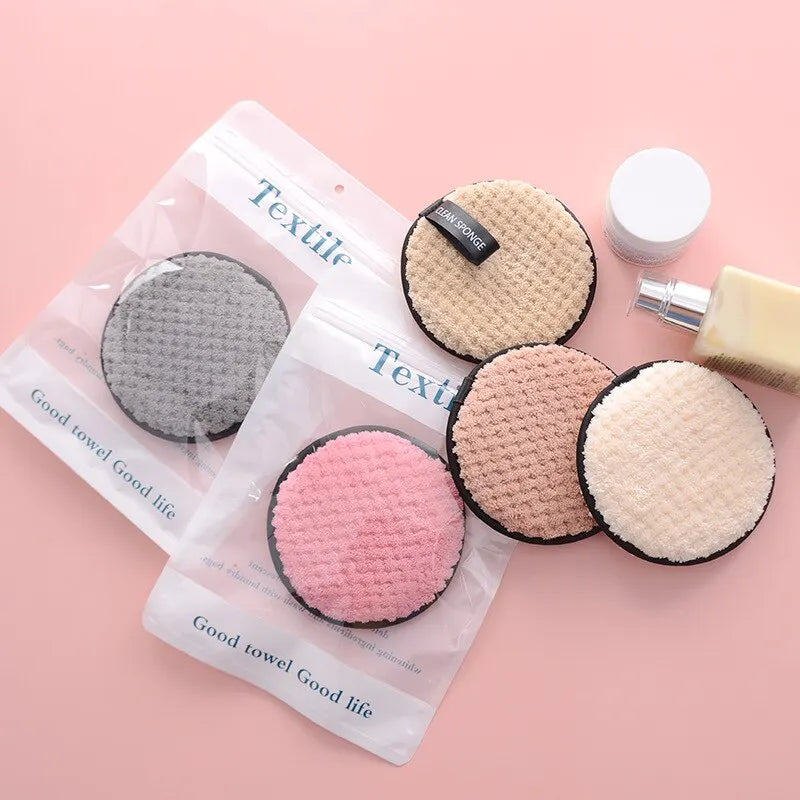 Set of 4 Blushimmer microfiber cotton makeup remover pads for gentle, washable facial cleansing and skin care.