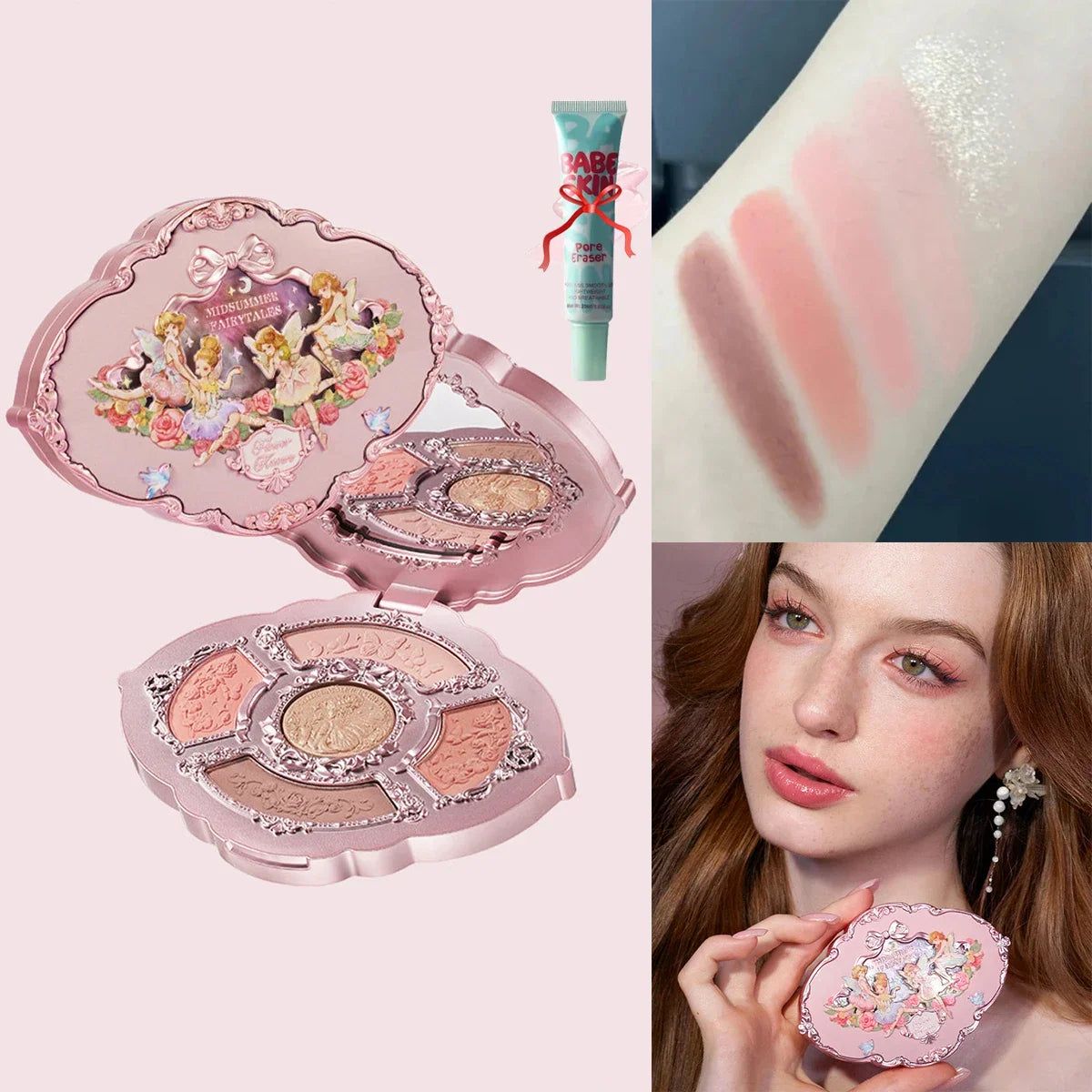 Blushimmer Flower Knows Chocolate Wonder-Shop 8-color eyeshadow palette with warm brown and floral shades, open to show colorful pans