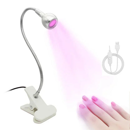 Blushimmer UV nail dryer light with 395nm wavelength, clip-on mini USB lamp for gel nails and manicure salon tools.