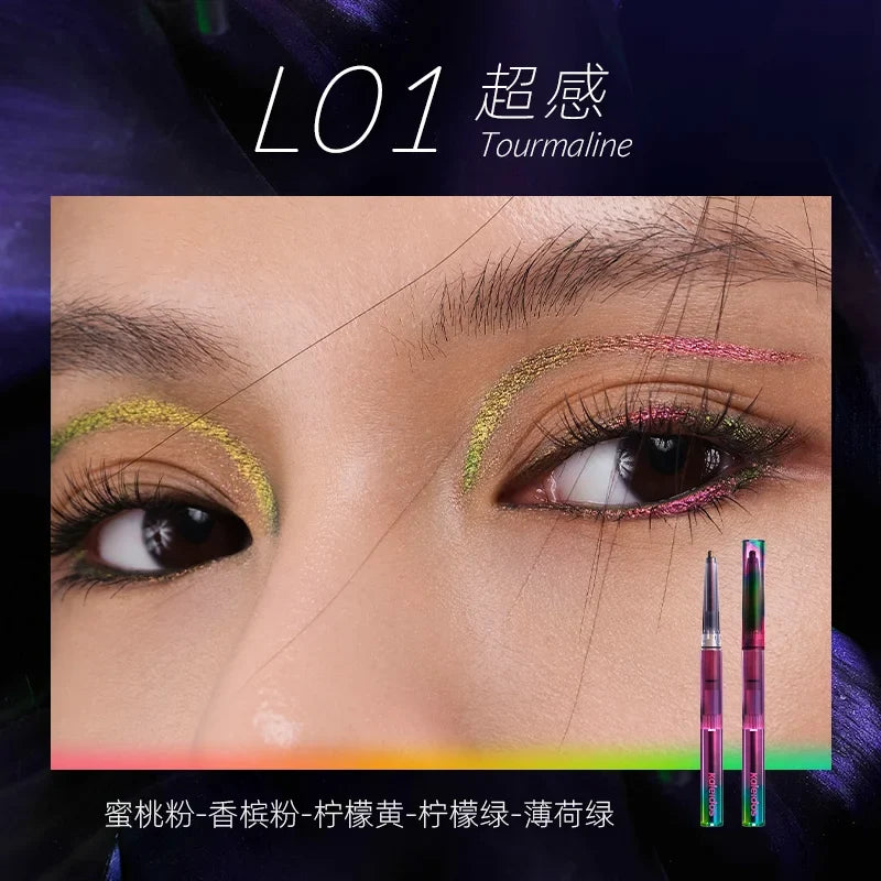 Blushimmer Kaleidos waterproof gel eyeliner pencil with chameleon color, glitter finish, long wear metallic eye pen.