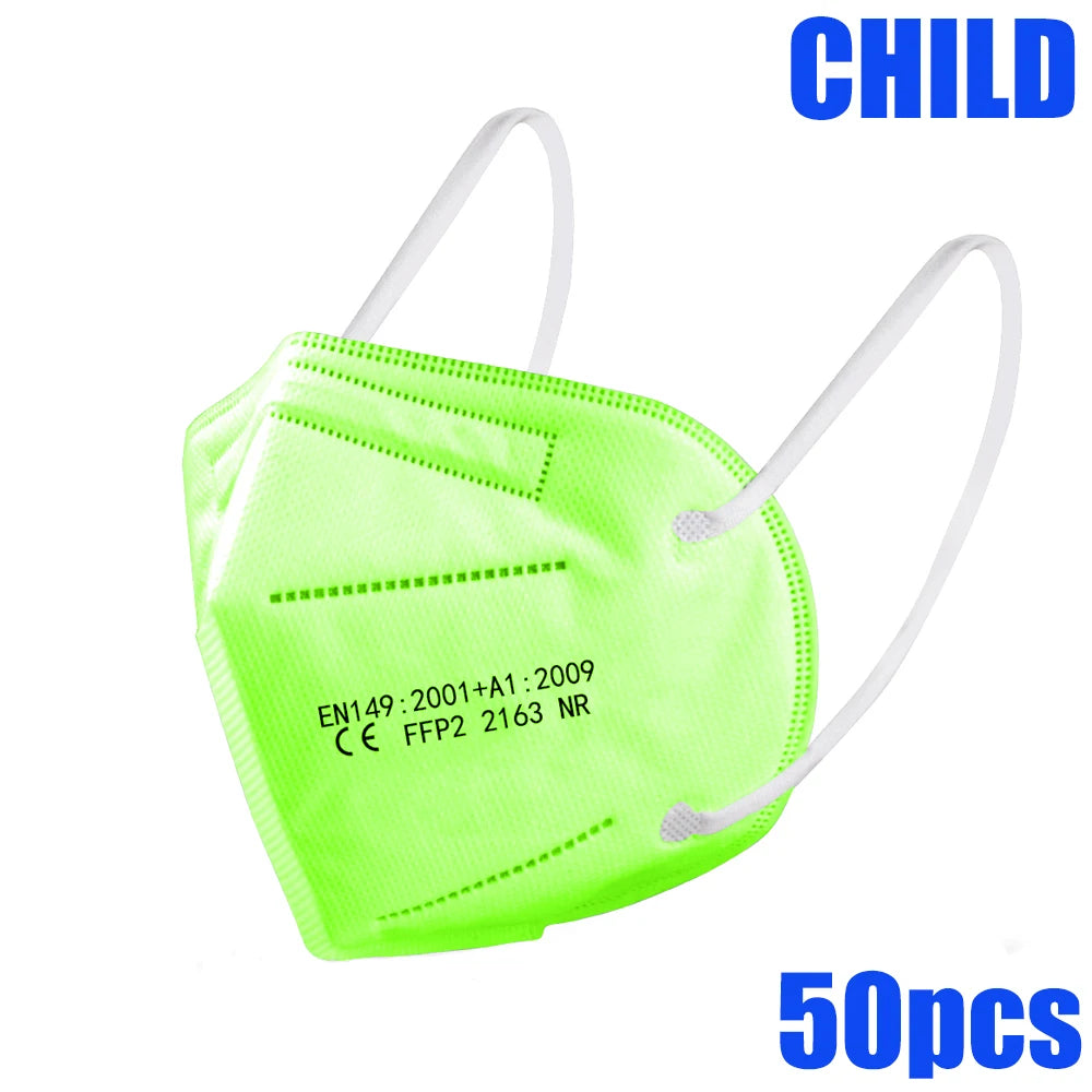 50-100pcs 5Layers Kids Facemask KN95 Mask Child Disposable Mask Virus Mouths Fpp2 Covers Dust Full Face Masks Non-woven Fabric