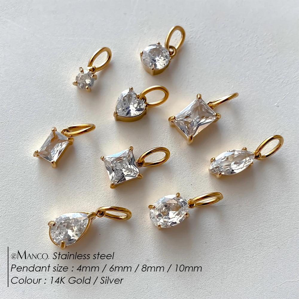 eManco 4 /6/8/10MM Stainless Steel Zircon Geometric Shape Charms Pendants Jewelry Making Supplies Diy Findings Accessories