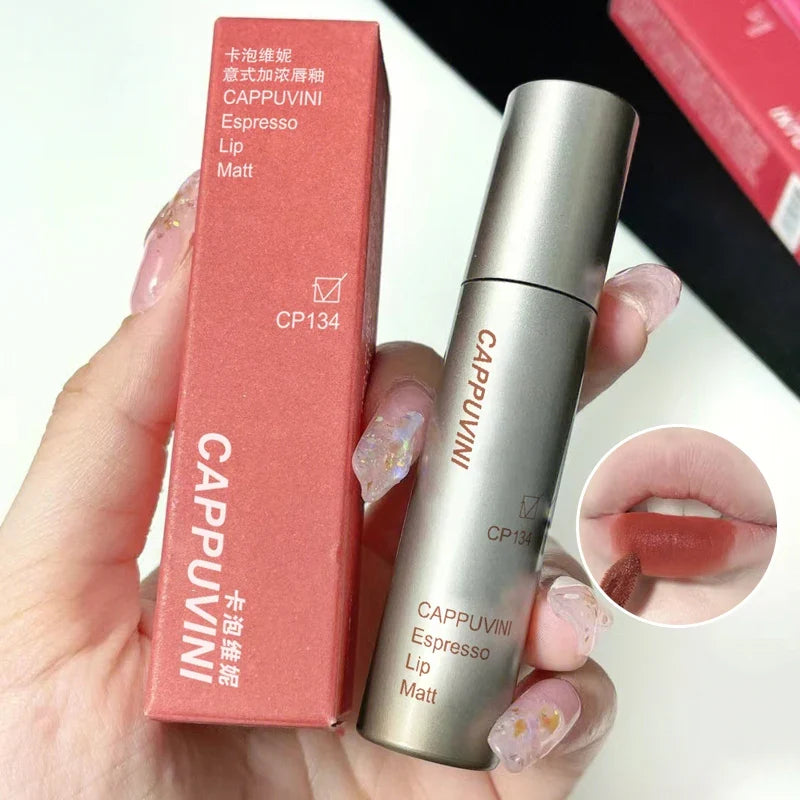 Blushimmer velvet matte mist lip gloss with waterproof, smudge-proof, non-stick, and fade-resistant liquid lipstick in a sleek tube.