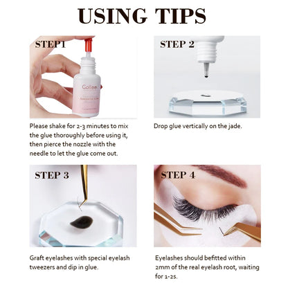 Blushimmer Gollee 1s dry eyelash extension adhesive with floral fragrance, waterproof bond, bonder, and lash accelerator.