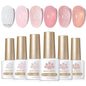 Born Pretty crystal amber gel nail polish set with six jelly pink and nude shades for semi-permanent UV and LED manicures.