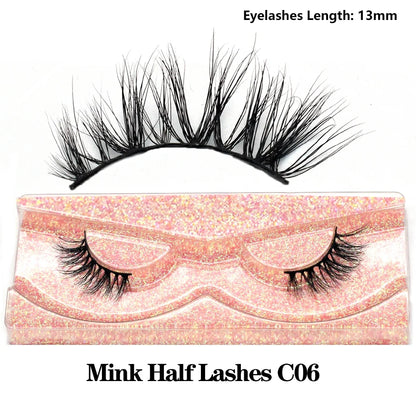 Blushimmer 3D Mink Fluffy Half False Eyelashes with natural soft lightweight clear band, reusable short eye strip lashes extension