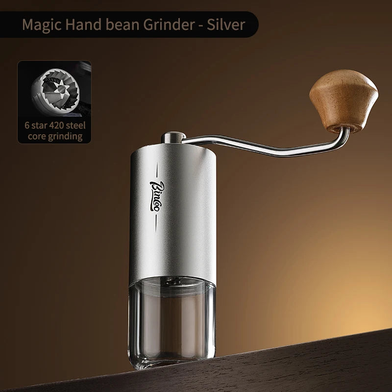 Bincoo Visual Manual Coffee Bean Grinder Portable CNC Stainless Steel Burr Crank Hand Hand Coffee Grinder Kitchen Barista Tools
