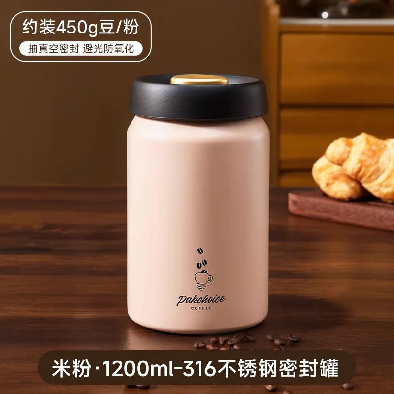 Press-type Coffee Beans Vacuum Sealed Tank Coffee Bean Storage Bottle Stainless Steel Food Grains Tea Candy Storage Jar